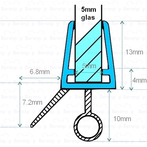 Maattekening Exa-Lent Universal monsterstukje doucherubber type DS13 - 2cm lengte en geschikt voor glasdikte 5mm - 1 flapje 1 rondje