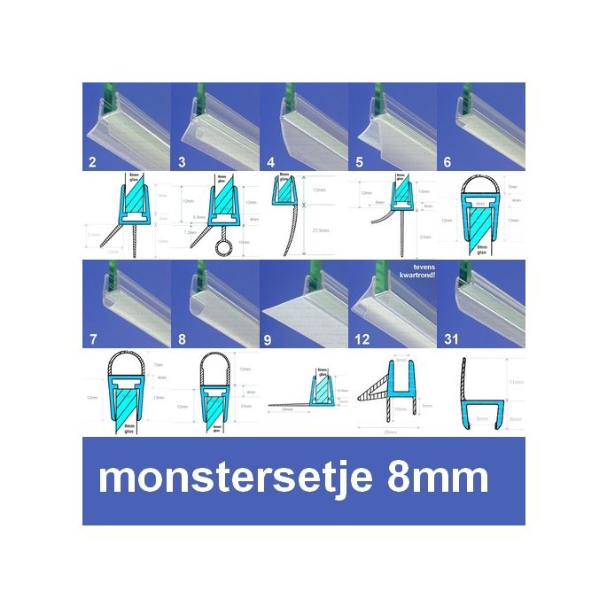 Exa-Lent Universal MON-8 Monstersetje - douchestrippen 8mm