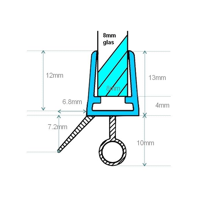 Exa-Lent Universal DS032008 - G08177200 helder doucheprofiel 1 flapje 1 rondje 200cm - 8mm
