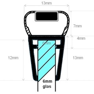 Exa-Lent Universal DS672006 mat zwart doucheprofiel magneet recht (set van 2 stuks) 200cm 6mm
