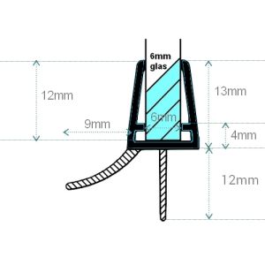 Exa-Lent Universal DS691006 kwartrond zwart doucheprofiel 2 flapjes 100cm - 6mm